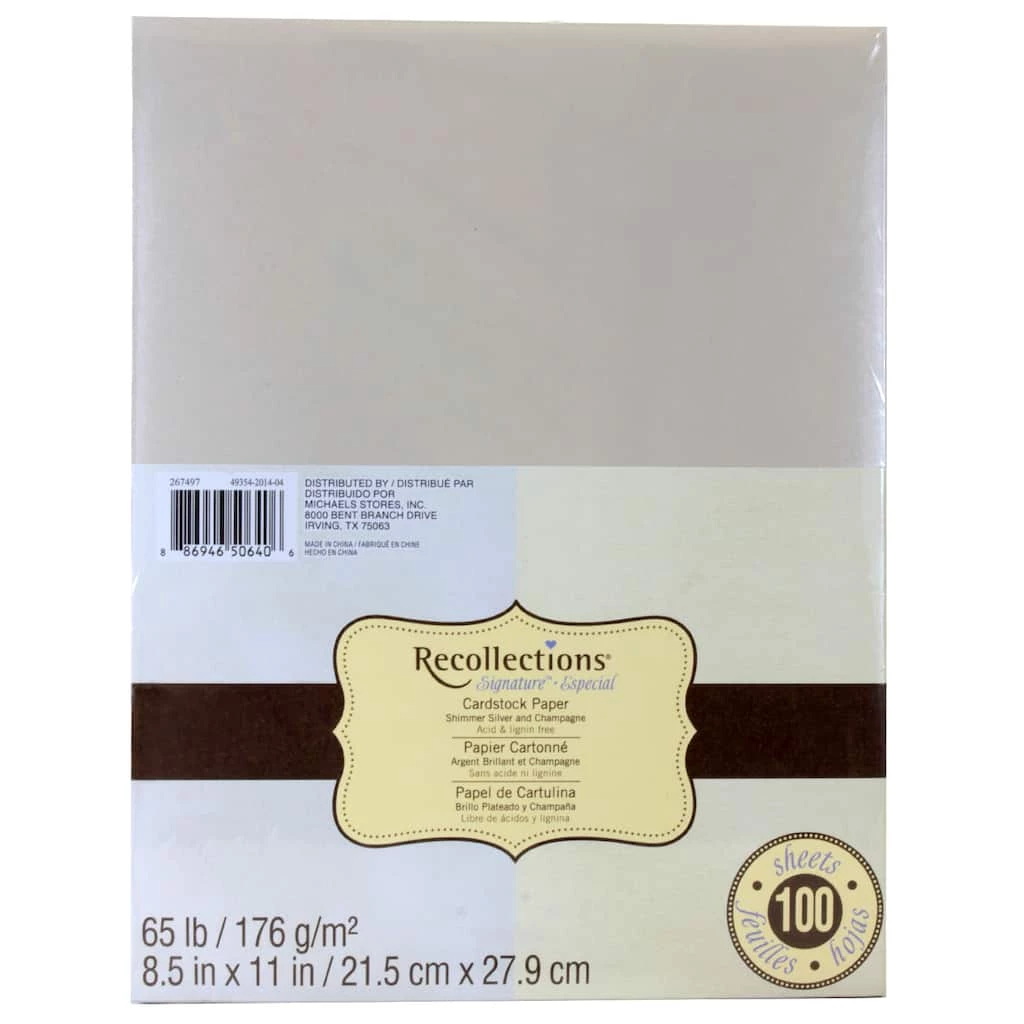 Best deal ⌛ 18 Packs: 100 ct. (1,800 total) Signature™ Shimmer Silver & Champagne 8.5" x 11" Cardstock Paper by Recollections® 😍 1 Best deal ⌛ 18 Packs: 100 ct. (1,800 total) Signature™ Shimmer Silver & Champagne 8.5" x 11" Cardstock Paper by Recollections® 😍